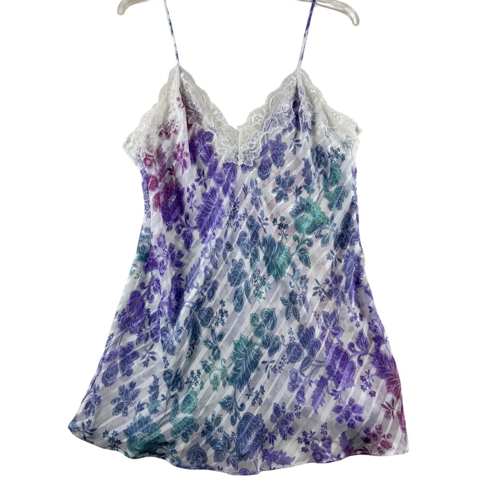 In Bloom by Jonquil Floral Lace Satin Camisole LG Purple Babydoll Fairy Feminine